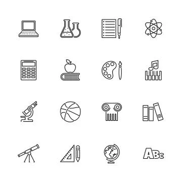 School Subject, Learning - Flat Vector line Icons Illustrazione stock