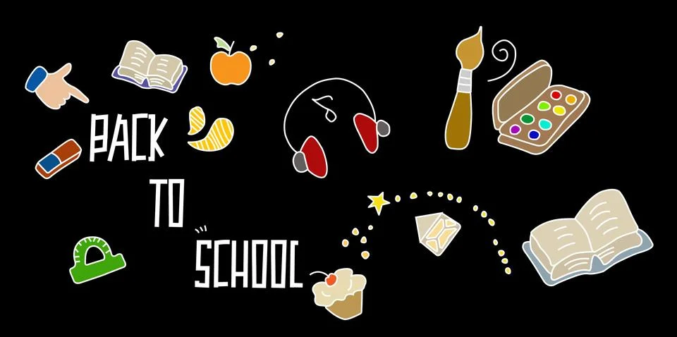 School subjects on a black background Stock Illustration