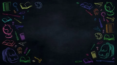 School subjects drawn with colored chalk on a dark board Stock Footage 205043310