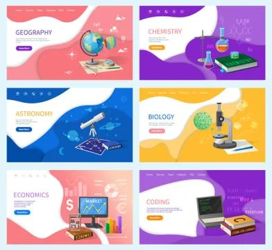School Subjects, Education and Knowledge Banners Illustrazione stock