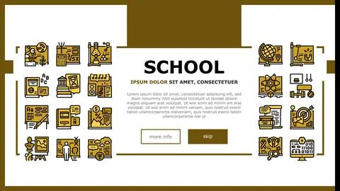 School Subjects Learn Landing Header Vector Stock Illustration