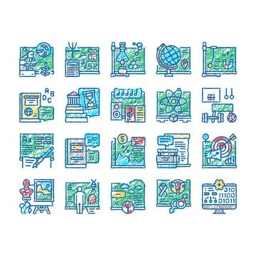 School Subjects Learn set Icons hand drawn Stock Illustration