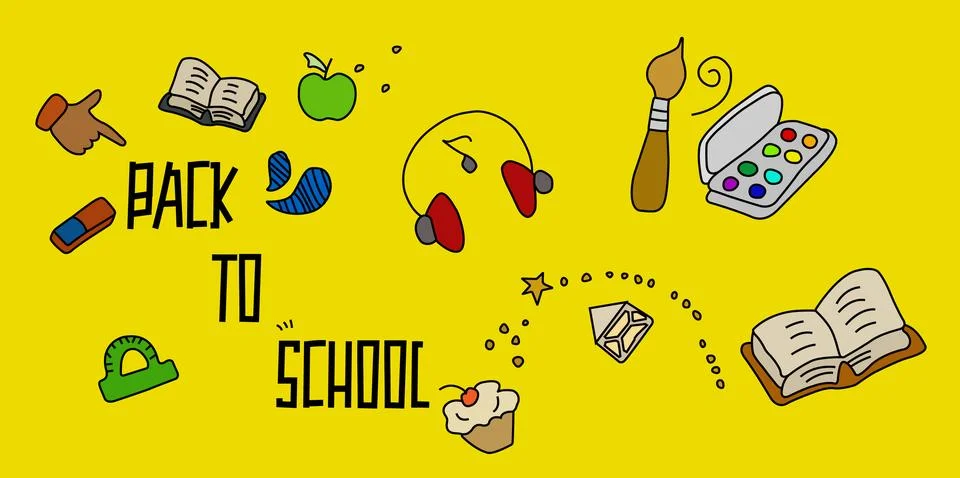 School subjects on a yellow background Stock Illustration
