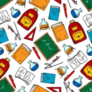 School supplies and objects seamless pattern 스톡 일러스트