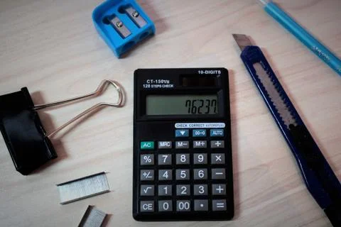 School supplies are on the table. Stock Photos