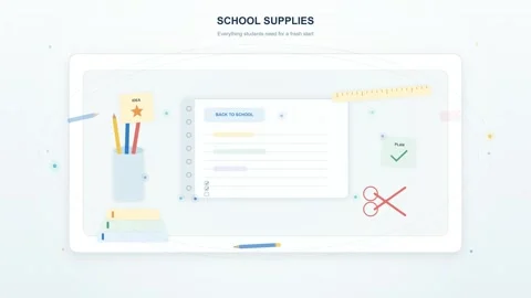 School Supplies Back to School Animation with Notebook and Stationery Stock Footage 344830005