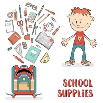 School supplies in a backpack 스톡 일러스트