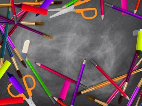 School supplies on blackboard. plus EPS10 Stock Illustration