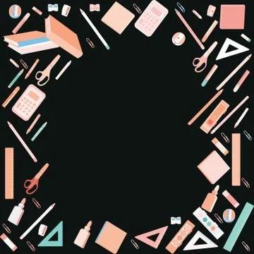 School supplies border Stock Illustration