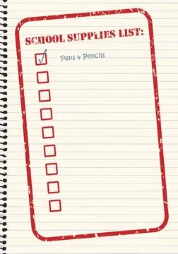 School Supplies Checklist Vector School supplies checklist in red rubber s... Stock Photos