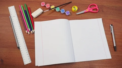 School supplies on the desk Stock Footage 72247089