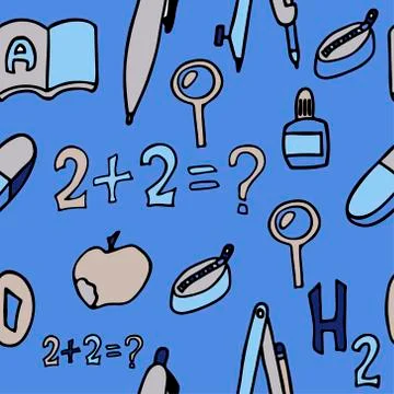 School supplies doodle seamless pattern. vector illustration Stock Illustration