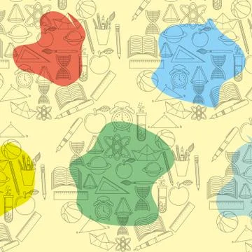 School supplies elements study with color spot pattern Illustrazione stock