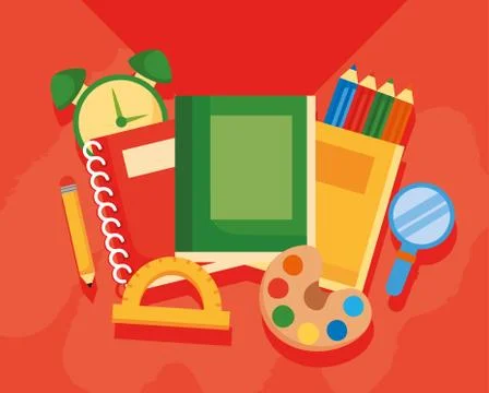 School supplies elements tools icons Stock Illustration