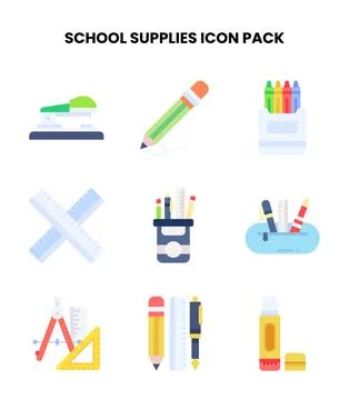 School Supplies Flat Vector Icons Pack Stockillustratie