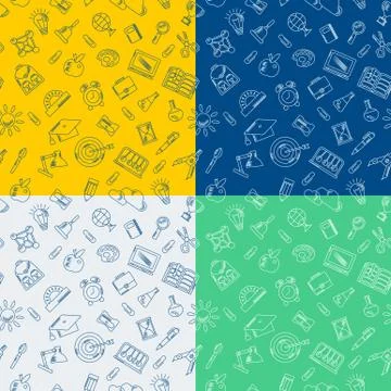 School supplies handdrawn seamless pattern Stock Illustration