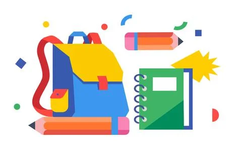 School supplies icon with backpack notebook and pencils for students Stock Illustration