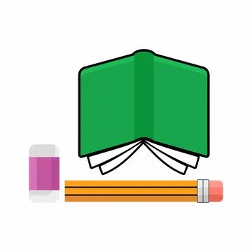 School Supplies Icon Set with Notebook Pencil and Eraser. School icon, educ.. Stock-Illustration