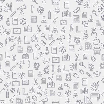 School supplies, icons seamless pattern. Back to school concept. Stock Illustration