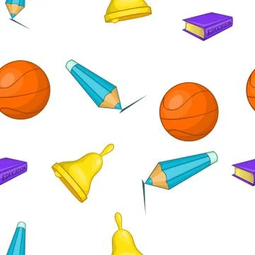 School supplies pattern, cartoon style Stock Illustration