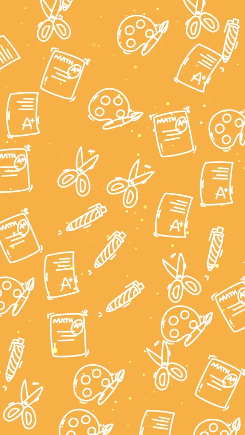 School Supplies Seamless Pattern Animation Orange Background White Icons Stock Footage 341447199