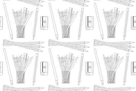 School Supplies Seamless Pattern Coloring Page 스톡 일러스트