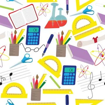 School supplies seamless pattern Stock Illustration