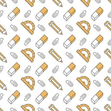 School supplies seamless pattern with line icons. Study tools background - 스톡 일러스트