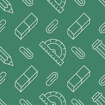 School supplies seamless pattern with line icons. Study tools background - Stockillustratie