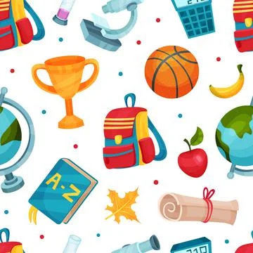 School supplies seamless pattern. School time repeating print for backdrop Stock Illustration