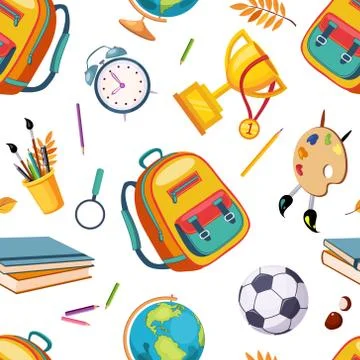 School Supplies Seamless Pattern, Stationery Accessories Endless Repeating Print Stock Illustration