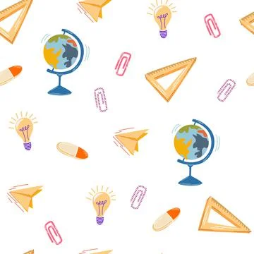 School supplies seamless pattern. Stationery background texture. For Back to  Stock Illustration