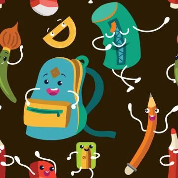 School supplies seamless pattern, vector endless texture. イラスト素材