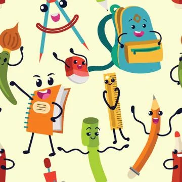 School supplies seamless pattern, vector endless texture. Stock Illustration