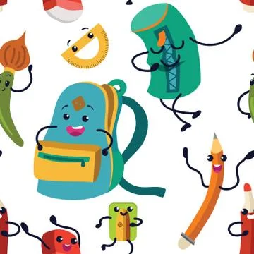 School supplies seamless pattern, vector endless texture. Stock Illustration