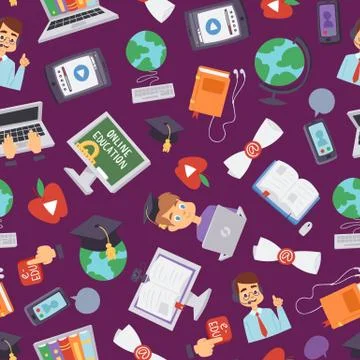 School supplies seamless pattern vector education schooling accessory for Stock Illustration