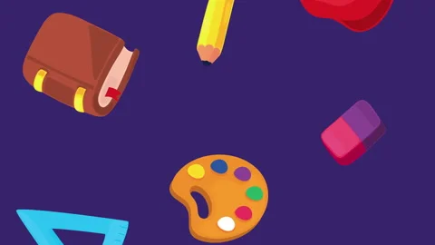 School supplies set pattern animation Stock Footage 214393936