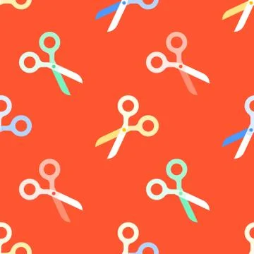 School supplies, sewing seamless pattern with flat icons. Work tools red Stock Illustration