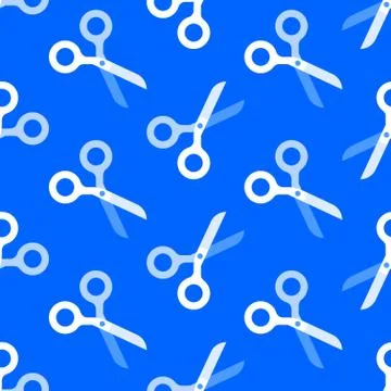 School supplies, sewing seamless pattern with flat icons. Work tools blue Stock Illustration