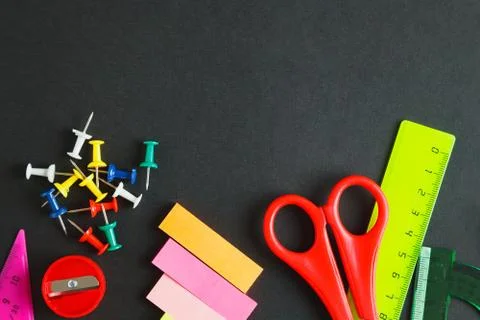 School supplies side border Stock Photos