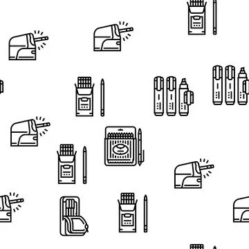 School Supplies Stationery Tools Vector Seamless Pattern Illustrazione stock