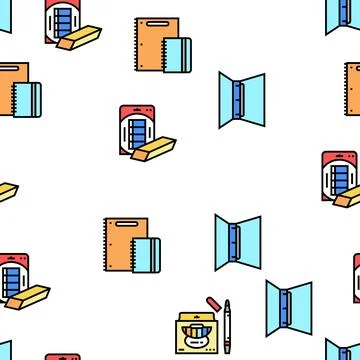 School Supplies Stationery Tools Vector Seamless Pattern Illustrazione stock