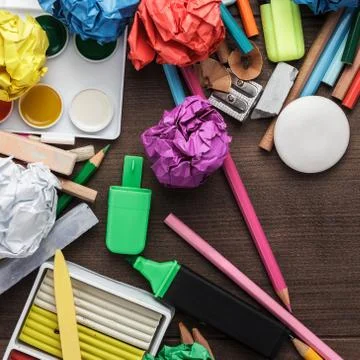 School supplies on the table Stock Photos