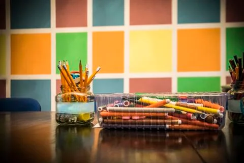 School Supplies on a Table Stock Photos