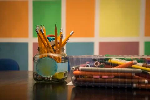 School Supplies on a Table Stock Photos