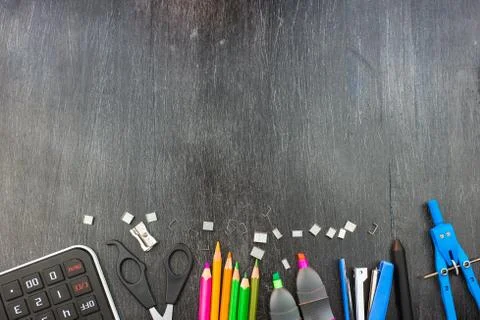 School supplies on a table Stock Photos