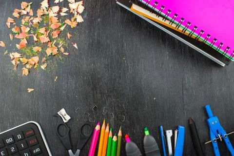 School supplies on a table Stock Photos