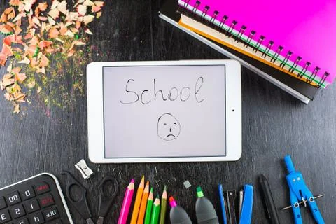 School supplies on a table Stock Photos