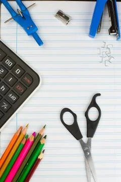 School supplies on a table Stock Photos