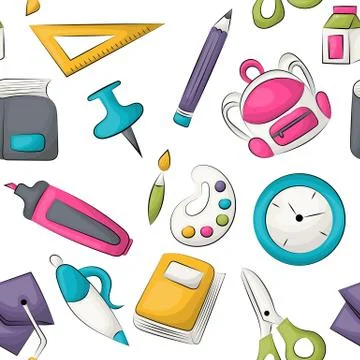 School supplies theme. Seamless pattern. Vector illustrator. Stock Illustration